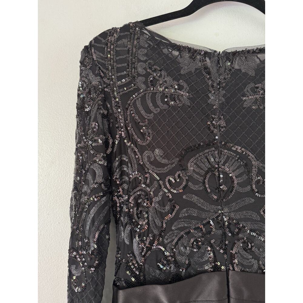 NWOT Betsy & Adam Sequin Long Sleeve Ball Gown Black Size 8 - Picture 7 of 10